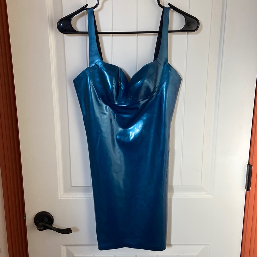 Blue latex dress by Jane Doe